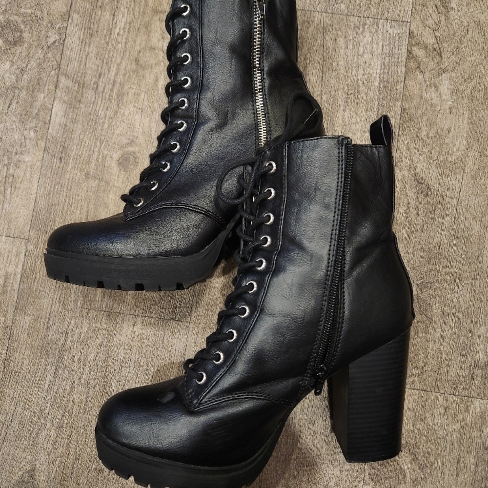 Black Lace-Up Ankle Boots